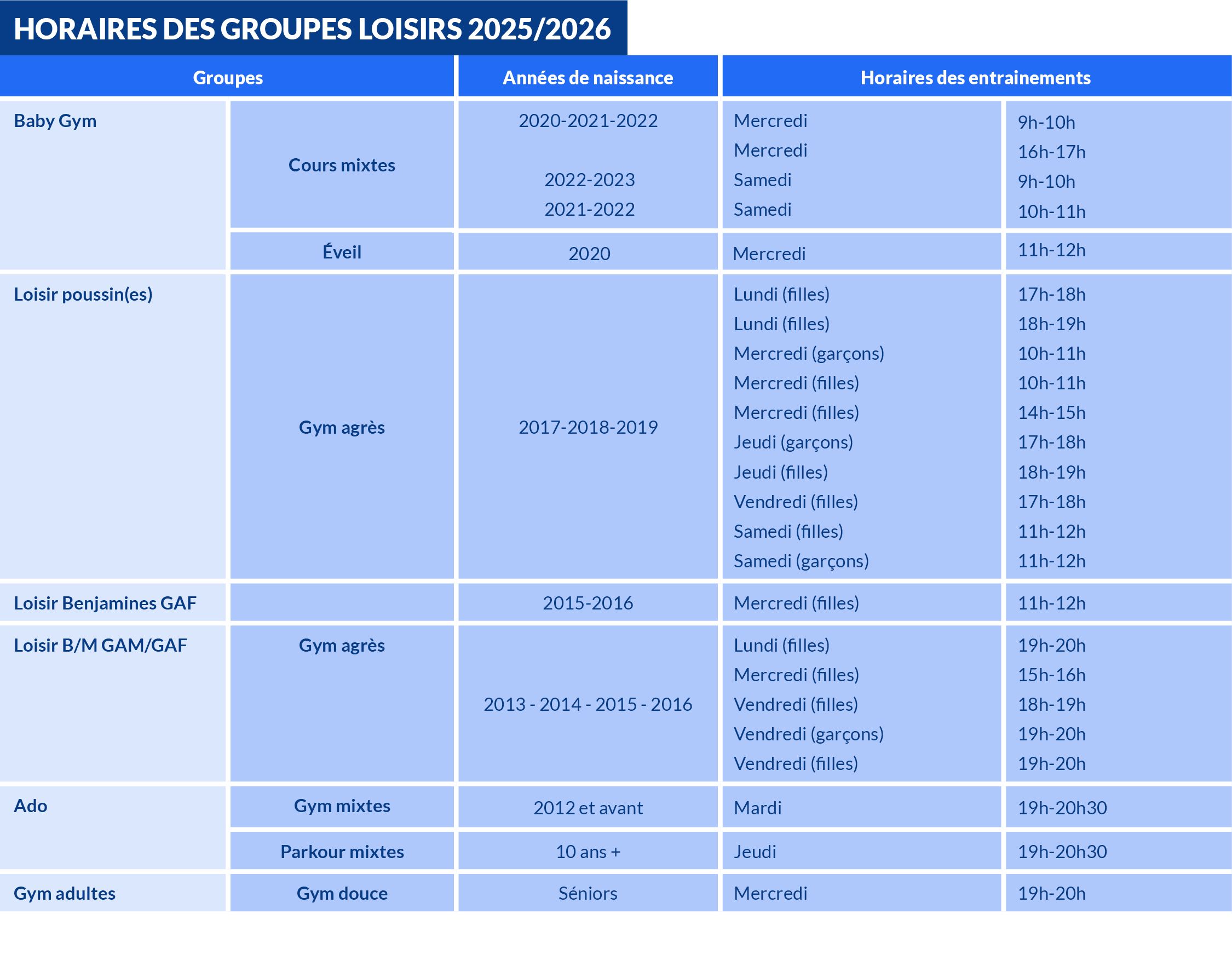 Tableaux UHG 2024 horaire